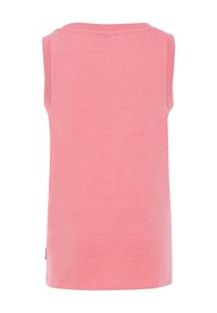 Top senza maniche rosa realizzato in tessuto morbido. Presenta un collo rotondo e orlo dritto, con dettagli di cucitura minimi.