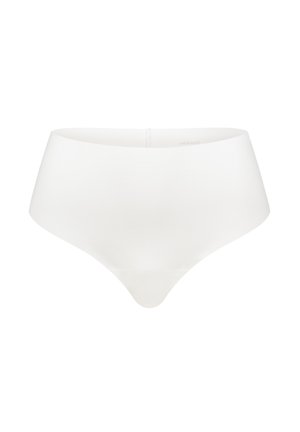 Weiße nahtlose Hipster-Unterwäsche, glattes Material, minimalistisches Design, dreieckige Form, angenehm weicher Stoff mit elastischem Bund.