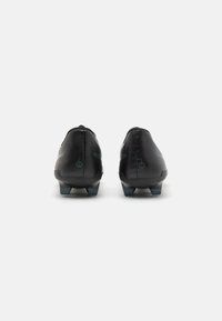 Black football boots with a smooth leather finish, fitted design, two-tone color detailing, and a molded traction outsole.
