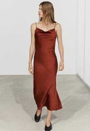 Massimo Dutti, FLOWING SATIN FINISH MIDI DRESS - Jurk - orange