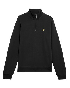 Svart sweatshirt med halvmidja, ribbade ärmslut och nederkant, samt en liten gul logotyp på vänster bröst. Blandning av bomull.