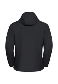 Veste à capuche noire présentant un design épuré avec des manches longues, une texture lisse et sans matériel ou motifs visibles.