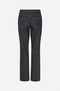 Jeans in denim neri con design a gamba diritta, due tasche posteriori e una finitura texturizzata. La vita è leggermente alta.