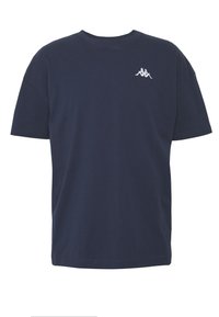 Námořnická modrá bavlněná tričko s krátkým rukávem a kulatým výstřihem. Obsahuje malé bílé logo na hrudi. Klasický rovný střih.