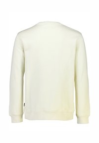 Sudadera amarilla claro de manga larga, cuello redondo y un diseño simple. Textura suave con puños y dobladillo acanalados, que presenta un pequeño detalle de etiqueta.