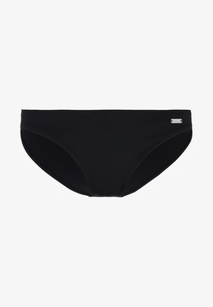 Must mustaga, millel on sile kude, madala taljejoone disain ja minimaalne õmblus. Includes väike hõbedane aksessuaar.
