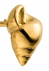 Goldfarbene Metallohrringe in Muschelform mit glatten, polierten Oberflächen und dezenten Spiralverzierungen. Steckerdesign mit sicherem Verschluss.