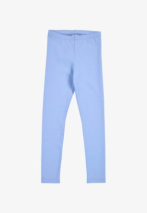 Hellblaue Leggings mit elastischem Bund und glatter Oberfläche, entworfen für eine enge, bequeme Passform von der Taille bis zu den Knöcheln.