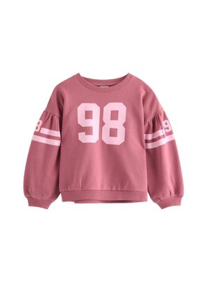 Felpa rosa con maniche lunghe a sbuffo. Presenta un grande "98" bianco sul davanti e due strisce bianche su ogni manica.