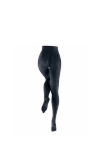 Collant neri opachi con una texture liscia, caratterizzati da un motivo a rombi. L'alta vita si posiziona sopra i fianchi, offrendo una copertura totale.