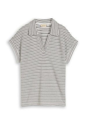 TOM TAILOR, TOM TAILOR T-SHIRT LOOSE FIT JACQUARD T-SHIRT MIT POLOKRAGEN - Poloshirt - navy offwhite structure stripe