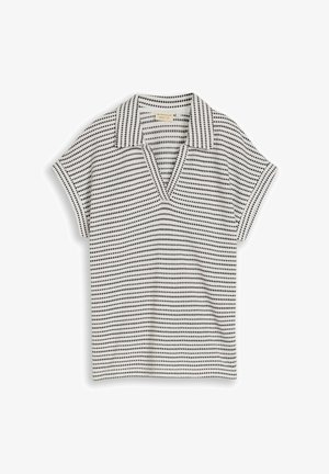 TOM TAILOR, TOM TAILOR T-SHIRT LOOSE FIT JACQUARD T-SHIRT MIT POLOKRAGEN - Polo - navy offwhite structure stripe