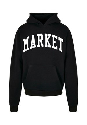 Must mustriga särk, millel on suur valge trükk "MARKET" rinna kohal, esine taskuga ning ribaga varrukatel.