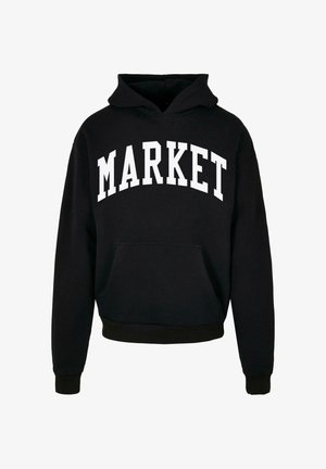 Must mustriga särk, millel on suur valge trükk "MARKET" rinna kohal, esine taskuga ning ribaga varrukatel.