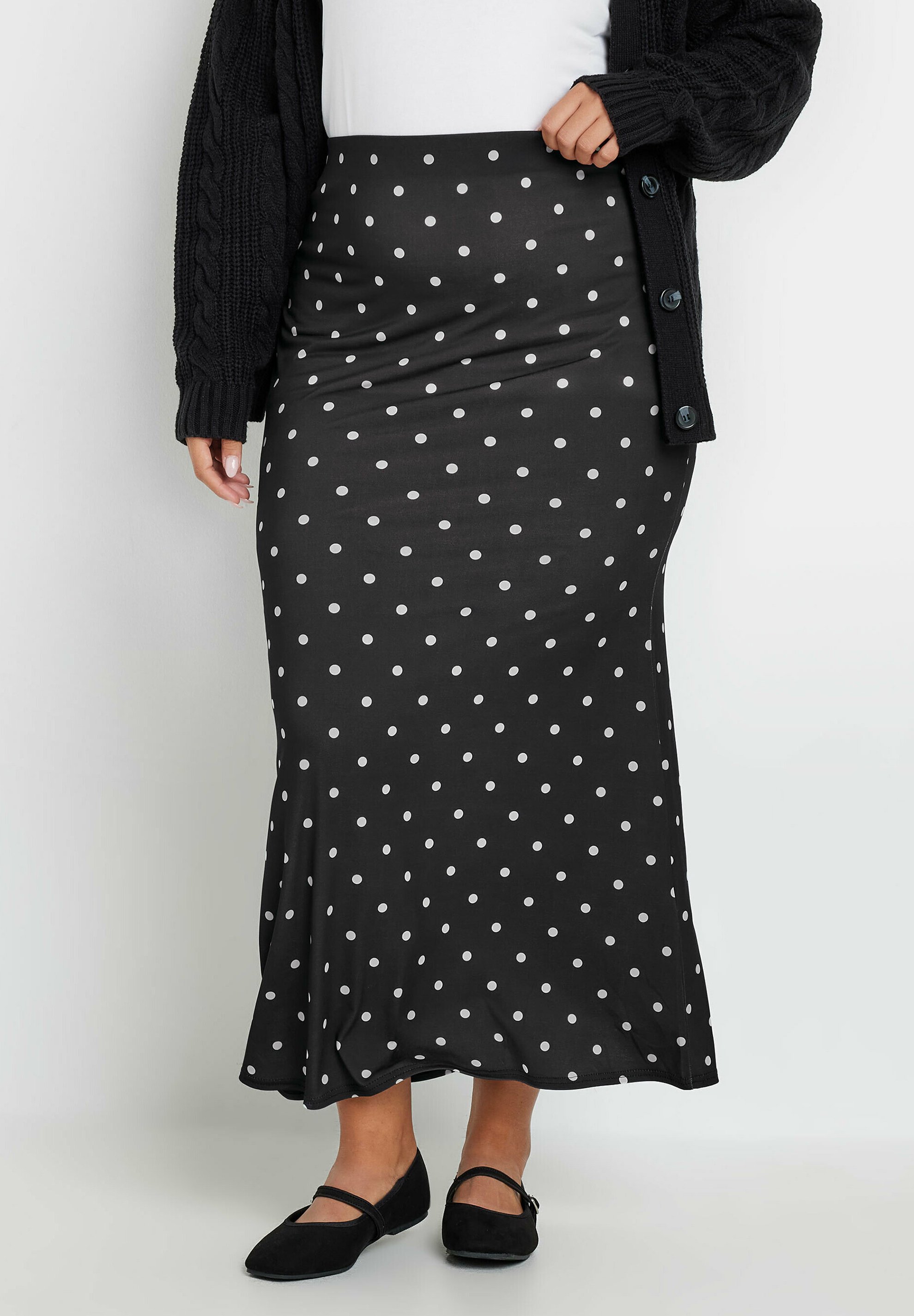 Yours Clothing POLKA DOT - Maxi skirt - black/anthracite Yours Clothing POLKA DOT - Maxi skirt - black/anthracite