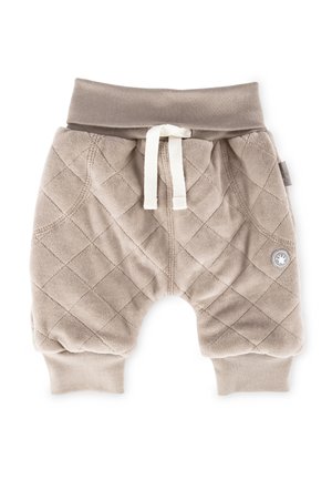 Beige gesteppte Kleinkinderhosen mit elastischem Bund, verstellbarem Kordelzug und seitlichen Taschen. Weiches, strukturiertes Material mit einem Logo-Accent.