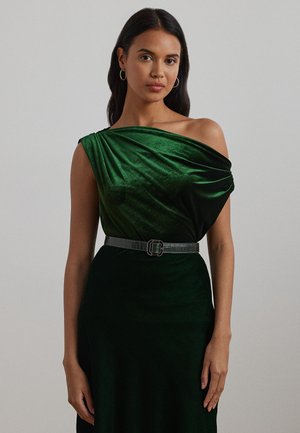 STRETCH VELVET OFF THE SHOULDER BLOUSE - Print T-shirt - emerald green