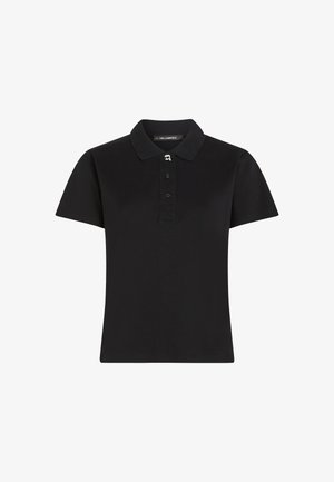 Polo negru din bumbac. Prezintă un guler clasic, mâneci scurte și o închidere cu trei butoane, cu un accent logo aproape de guler.