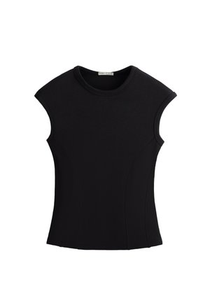OYSHO, RIBBED SHORT SLEEVE T-SHIRT 30400131 - T-shirt basique - black