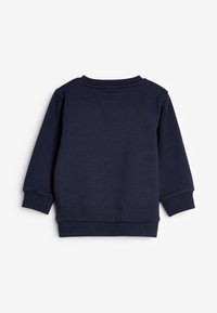 Marineblaue Sweatshirt aus weichem Stoff, mit langen Ärmeln, Rundhalsausschnitt, gerippten Bündchen und flachem Bund. Einfaches und langlebiges Design.