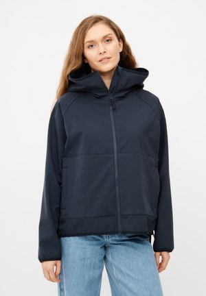 Marineblauwe hoodie met een ritssluiting aan de voorkant, raglanmouwen en voorzakken; een soepele textuur en een relaxte pasvorm.
