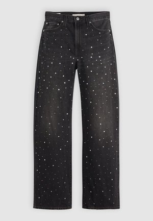 Svarta denimjeans med en lös passform, prydda med spridda silver-, guld- och vita prickar. Designade med klassiska fickor och metallbeslag.