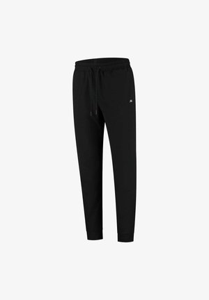 Zwarte sweatpants met een elastische tailleband en een trekkoord, met zijzakken en een taps toelopend ontwerp. Subtiele logo-detail op de heup.