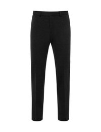 Pantalons noirs ajustés à coupe droite, fabriqués en tissu texturé. Présentent un devant plat, des passants de ceinture et une taille classique.