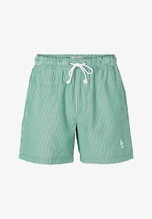 Grün-weiß gestreifte Badeshorts aus leichtem Stoff mit elastischem Bund, Kordelzugverschluss und kleinem Logodetail.