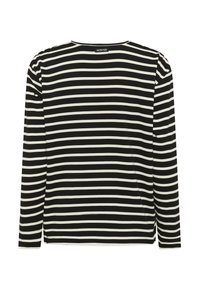 Maglietta a maniche lunghe bianca e nera con righe orizzontali e etichetta IW.EDITION sulla parte superiore della schiena.