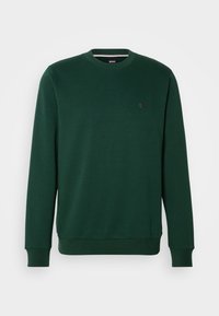 Sweatshirt verde a collo rotondo realizzato in tessuto morbido. Presenta maniche lunghe, polsini e orlo a coste, e un piccolo logo sul petto.