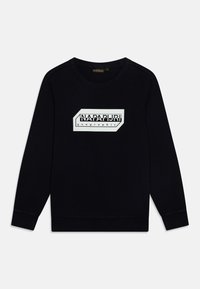 Felpa nera in cotone, con maniche lunghe e scollo rotondo. Sul davanti è presente un logo rettangolare bianco con testo.
