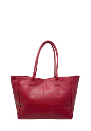 Rode leren tote bag met een gestructureerde vorm, twee zijhandvaten en een textuurafwerking. Kenmerkt zich door een naadloos ontwerp zonder zichtbare hardware.