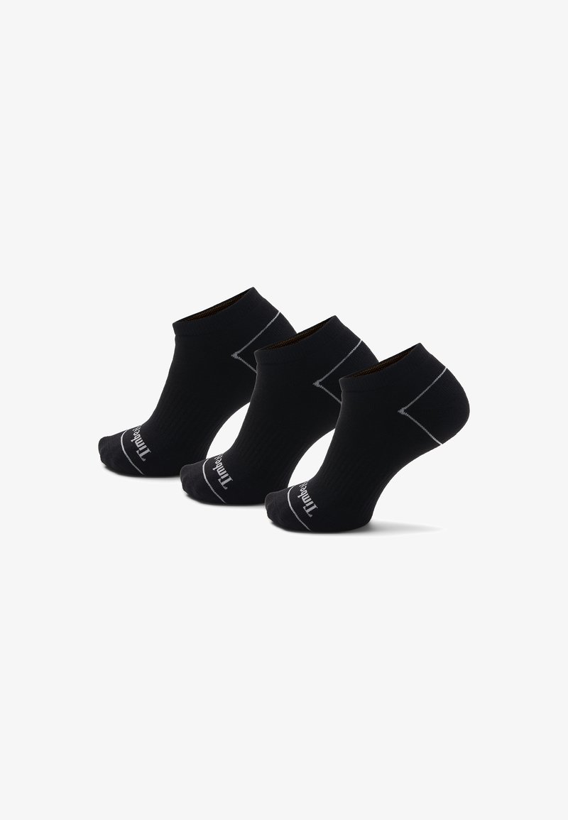 Chaussettes noires à la cheville en texture côtelée avec des accents blancs sur le haut et un logo sur les orteils. Paquet de trois paires.