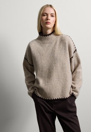 WITH EMBROIDERY - Jumper - beige marl