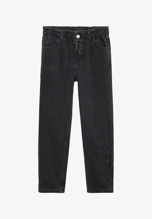 Zwarte denim jeans met een elastische tailleband, klassiek vijf-pocket ontwerp, rechte pijpen en subtiele stikseldetails.