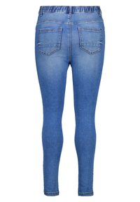 Blauwe denim legging met een aansluitend ontwerp, elastische tailleband en twee achterzakken. Heeft een gladde textuur en een licht vervaagde afwerking.