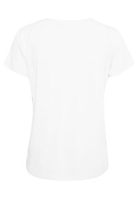 Vit damt-shirt, korta ärmar, rund halsringning, mjukt bomullstyg, avslappnad passform, enkel design, inga synliga logotyper eller mönster.