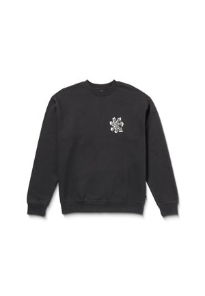 Sweatshirt noir en coton, avec un col rond et des poignets côtelés. Petit logo graphique blanc sur la zone gauche de la poitrine.