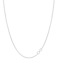 Sølvhalssmykke med en delikat kæde og et infinity-symbol vedhæng, som fremhæver en glat, poleret overflade og minimalistisk design.