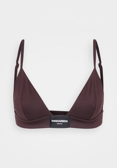Bralette triangle bourgogne avec bretelles ajustables et une bande noire arborant le logo DSQUARED2. Fabriqué en tissu lisse et extensible.