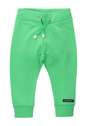 Groene katoenen joggingbroeken met een tailleband met trekkoord, ribgebreide boorden en een klein zwart logo-label op het onderbeen. Glad textuur en een relaxte pasvorm.