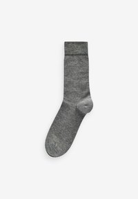 Gray sock with a ribbed cuff, smooth texture, and rounded toe. Made of a soft material, suitable for casual wear.