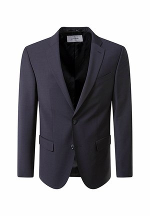 Marineblazer van gladde stof met een twee-knopen front, notch revers en twee zijzakken met subtiele stikdetails.