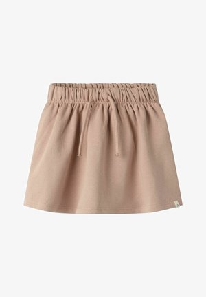 Lys rosa skjørt med elastisk midjebånd og snor. Mykt bomullsmateriale, A-formet med rynket stoff for en vid, flagrende effekt.