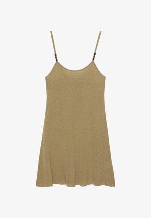 PULL&BEAR, RUSTIC STRAPPY BEADED - MINI DRESS - Vestito di maglina - khaki