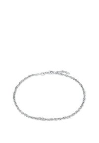 Bracciale in argento con un design intrecciato, chiusura a moschettone e superficie liscia, adatto per occasioni casual o formali.