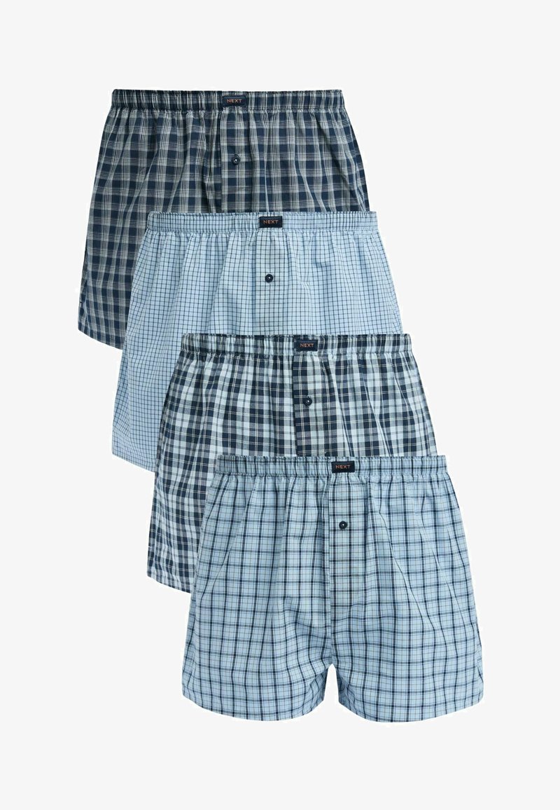 Kék és sötétkék színárnyalatokban, kockás mintázattal és elől gombbal ellátott boxer alsók. Kényelmes elasztikus derékpánt.