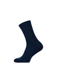 Marineblauwe geribde sokken met een versterkte teen en hiel. Een elastische rand zorgt voor een stevige pasvorm voor comfort bij dagelijks gebruik.