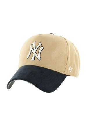 Beige and black baseball cap with white "NY" logo on front and "'47" stitched on side, displayed against white background.